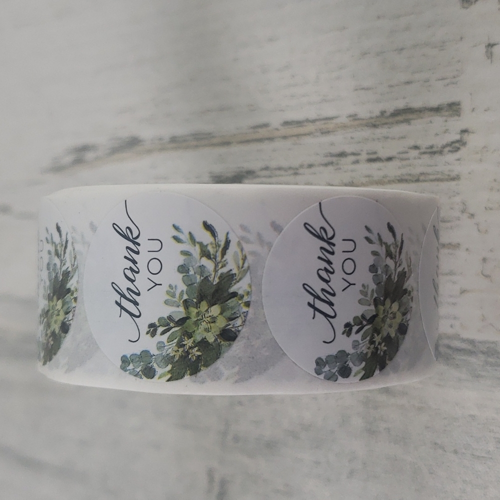 1 roll of 500 white floral Thank You stickers